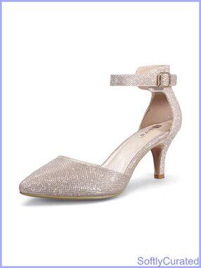 Women's Kitten Heel Pointed Closed Toe Ankle Strap Dress Pumps